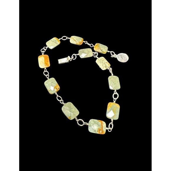 Vintage Southwestern Sterling Silver and Jasper Beaded Necklace Rectangle - Picture 5 of 7